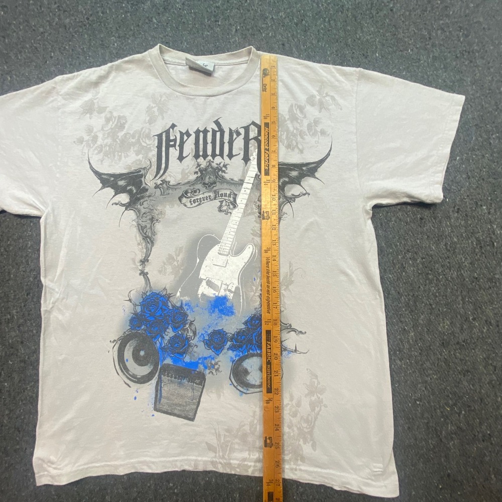 Fender TShirt Sz L Mens Gray Rock & Roll Lifestyle Blue Roses Guitar Graphic Tee - Picture 4 of 6